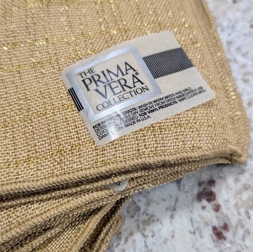 Ten Vtg Linen Blend Dinner Napkins Gold Metallic Thread Shimmer NEW Prima Vera
